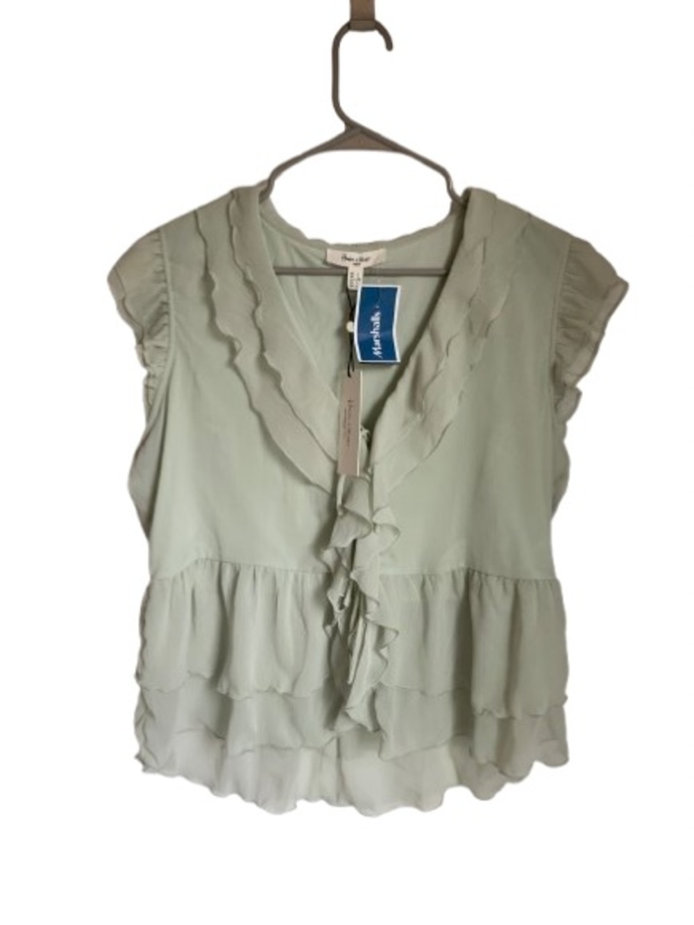 Haver + Blair London Large Sage Green Ruffle Tiered Blouse NWT